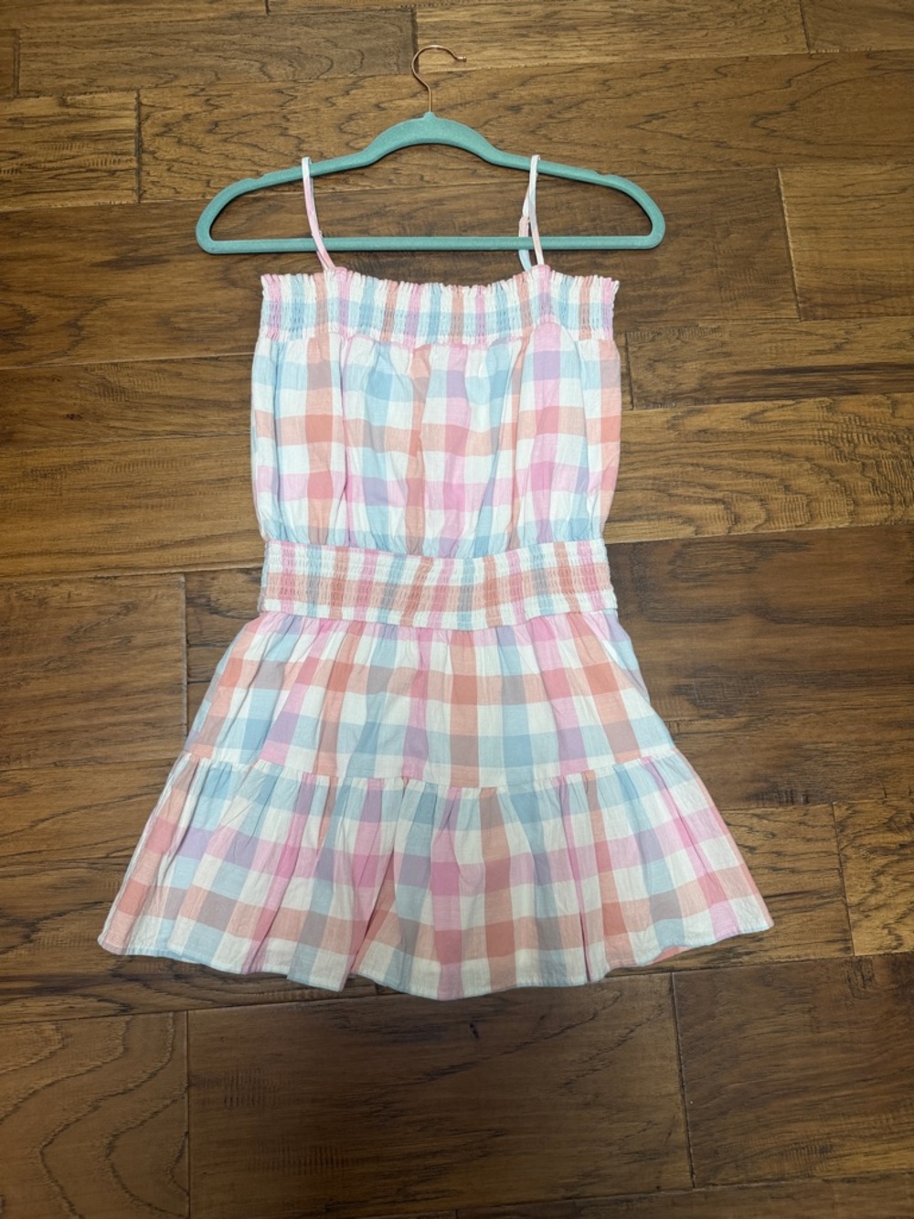 Pink Lily Pastel Pink Blue Plaid Smocked Romper